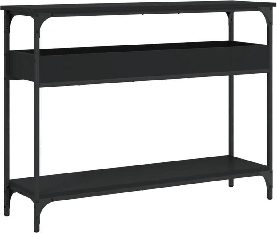 The Living Store Wandtafel met schap 100x29x75 cm bewerkt hout zwart Wandtafel Consoletafel Haltafel Opbergruimte Zwarte Kleur