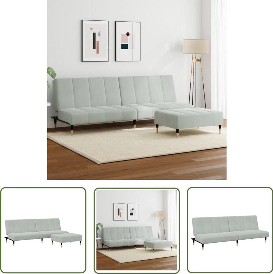 VidaXL Slaapbank 2-zits met voetenbank fluweel lichtgrijs Slaapbank Zweefbank Lounge Bank Relaxstoel Multifunctionele Meubels