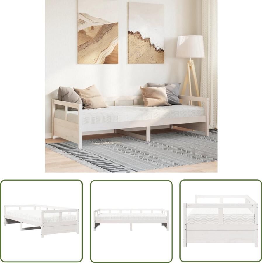 VidaXL Slaapbank met matras 90x200 cm massief grenenhout wit Slaapbank Zweefbank Bankstel Tweepersoonsbed Stapelbaar Bed