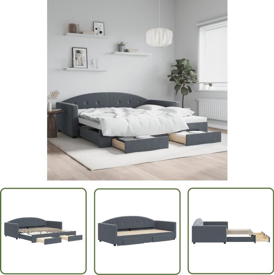 The Living Store Slaapbank onderschuifbed lades 100x200 cm fluweel donkergrijs Slaapbank Zweefbed Multifunctionele Bank Boxspring Lounge Sofa
