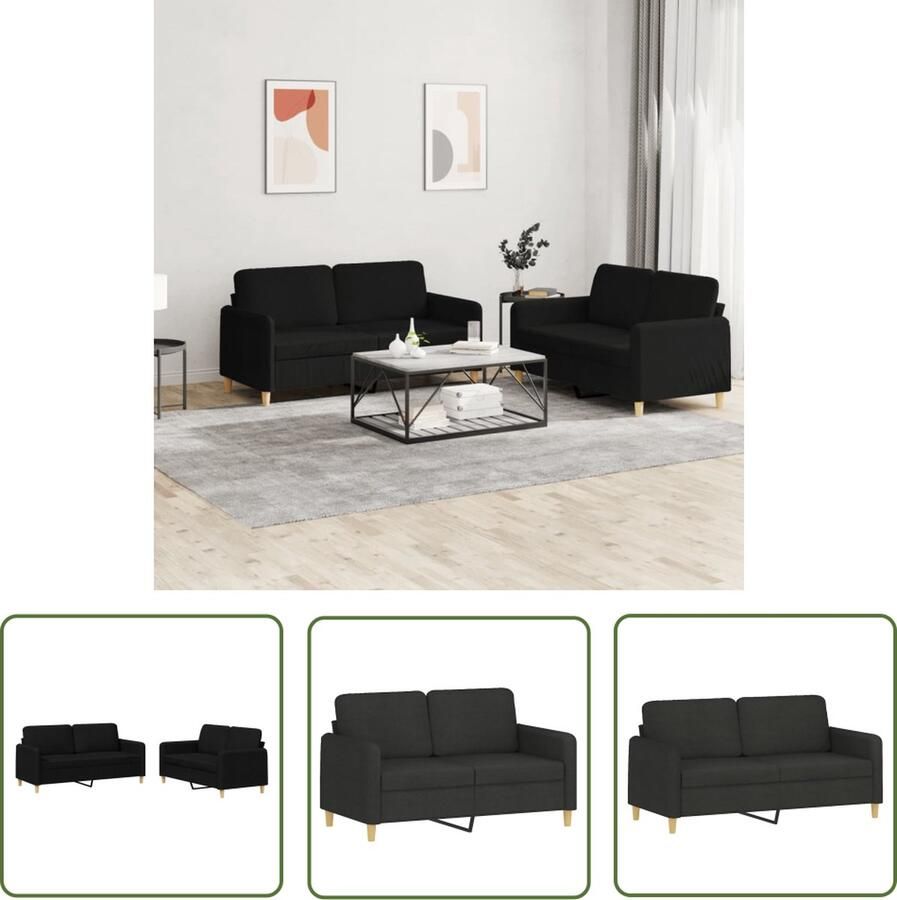 The Living Store Loungeset 2-zitsbank 140 cm zwart Duurzame stof en comfortabele zitervaring Loungebank Zweefstoel Tuinset Buitenshuis Meubilair Lounge Stoffering