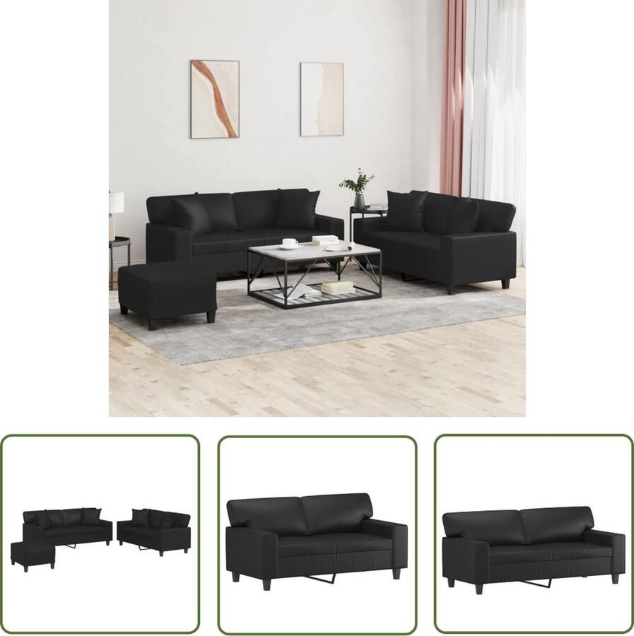 The Living Store Loungeset Kunstleer 2-zitsbank 140 cm Zwart Comfortabel zitcomfort Loungebank Zweefstoel Tuinmeubelset Buitenkamer Zwarte Lounge