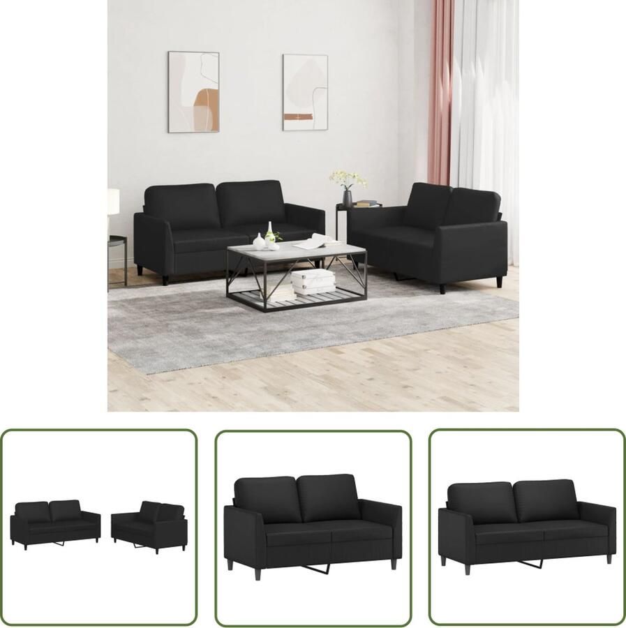 The Living Store Loungebank Kunstleer Zwart 2-zits 140 x 77 x 80 cm Inclusief kussens Loungeset Zweetaksbank Zwarte Bank Kunstleder Bank Lounge Meubels