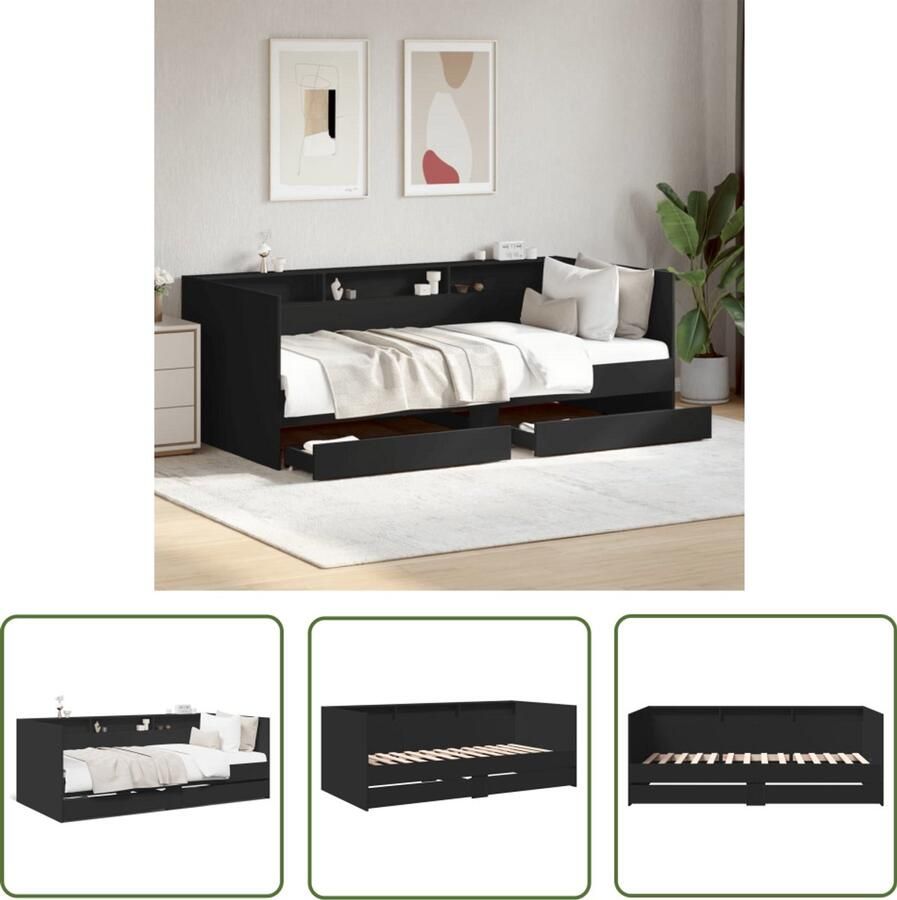 VidaXL Slaapbank met lades zonder matras 75x190 cm zwart Slaapbank Zwevende Bank Tweepersoonsbed Multifunctionele Bank Houten Bank