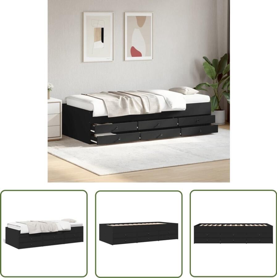 VidaXL Slaapbank met lades zonder matras 90x190 cm zwart Slaapbank Zwevende Bank Bankslaapzaak Tweepersoonsbanken Zwarte Bank