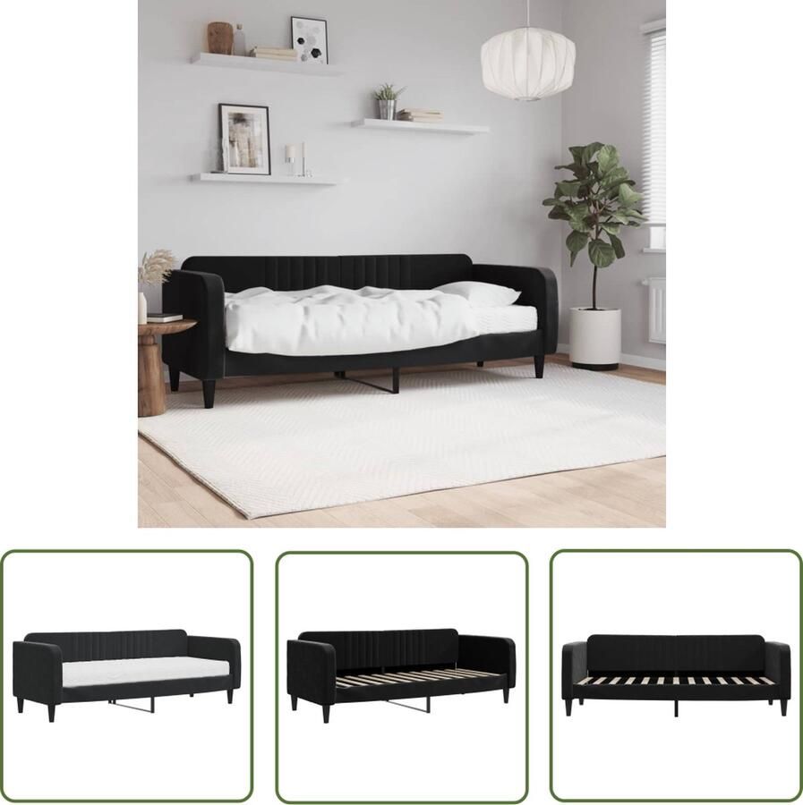 The Living Store 2-in-1 Slaapbank Zwart Fluweel 223 x 90 x 75 cm Comfortabel schuimmatras Slaapbank Zwevende Bank Tweepersoons Bank Lounge Bank Sofa Bed