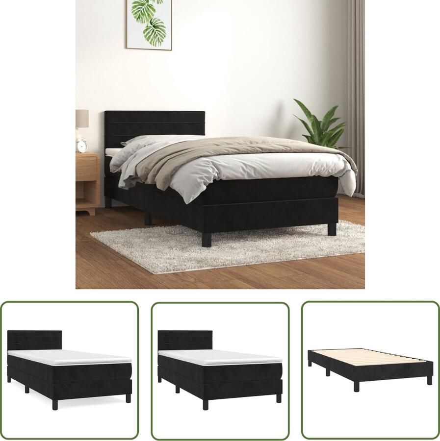 The Living Store Boxspringbed Zwart 203 x 80 x 78 88 cm Fluweel Verstelbaar hoofdbord Pocketvering matras Middelharde ondersteuning Huidvriendelijk topmatras Boxspringbed Zwevende Bed Velvet Bed Boxspring Frame Tweepersoonsbed