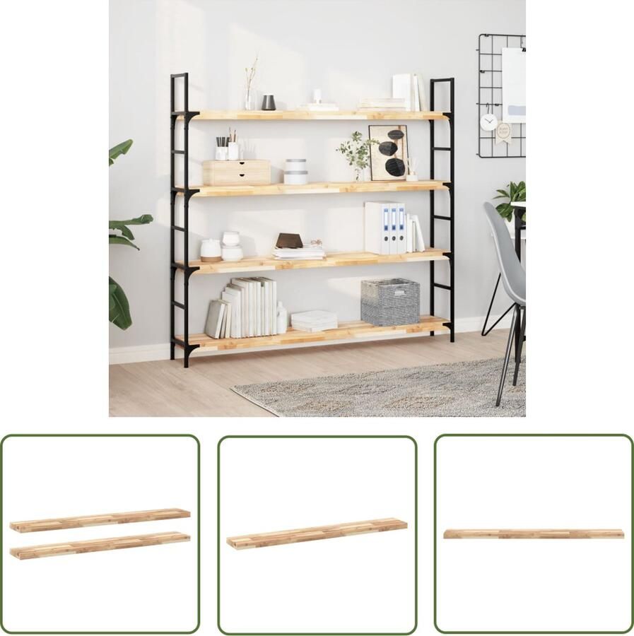 VidaXL Wandschappen 2 st zwevend 140x20x4 cm onbehandeld acaciahout Wandplanken Zwevende Plank Acaciahout Woonaccessoires Kamerdecoratie