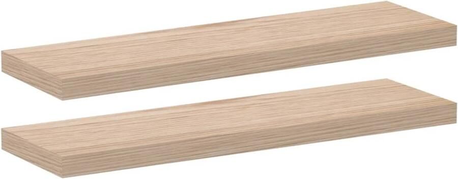 The Living Store Wandschapppen 2 st 80x23 5x4 cm bewerkt hout Zwevende Wandplank Wanddecoratie Opbergwand Houtschaap Eikenhouten Plank