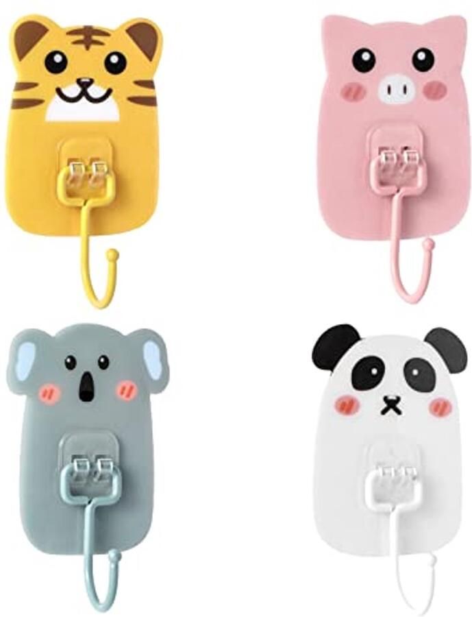 Vier Stuks Cartoon Wandhaken Zelfklevende Haken Voor Kids Kapstok Haken Voor Sleutels Handdoeken en Hoeden