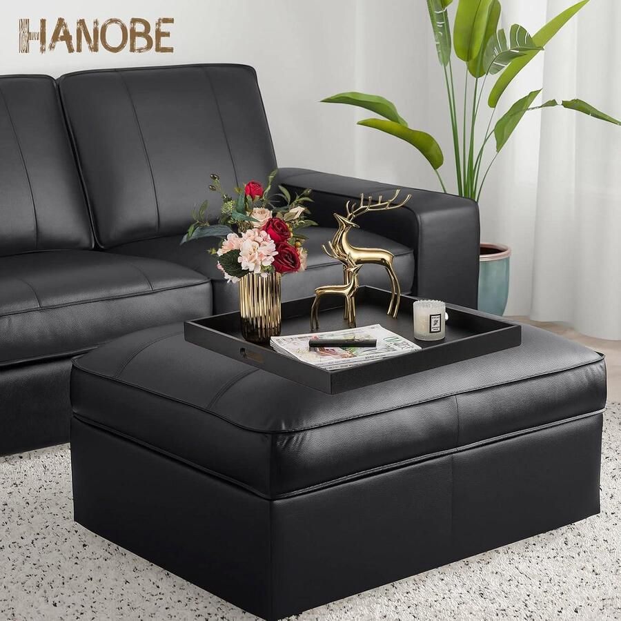 Vierkant Groot Decoratief Dienblad Zwart Lederen dienblad voor Salontafel Grote Ottomanen Handgrepen Woonkamer Decoratie 22 x 22 Extra Groot