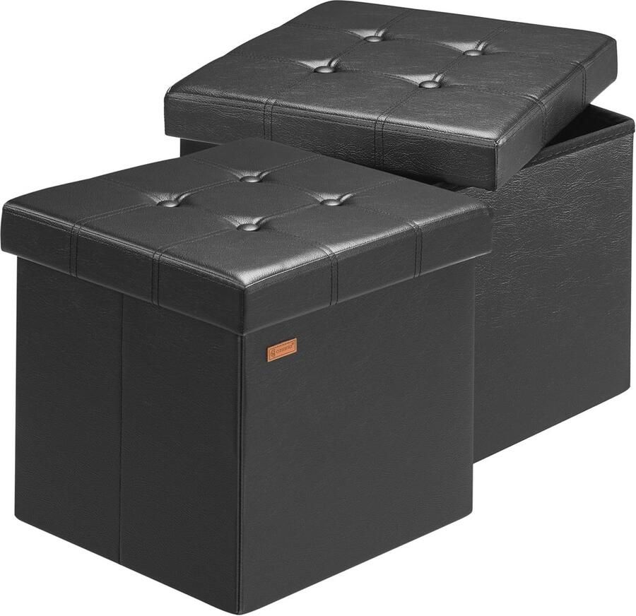 Vierkant Opbergbankje Kunstleer 40x40x40cm Inklapbaar Poef en Zitbankje voor Opslag