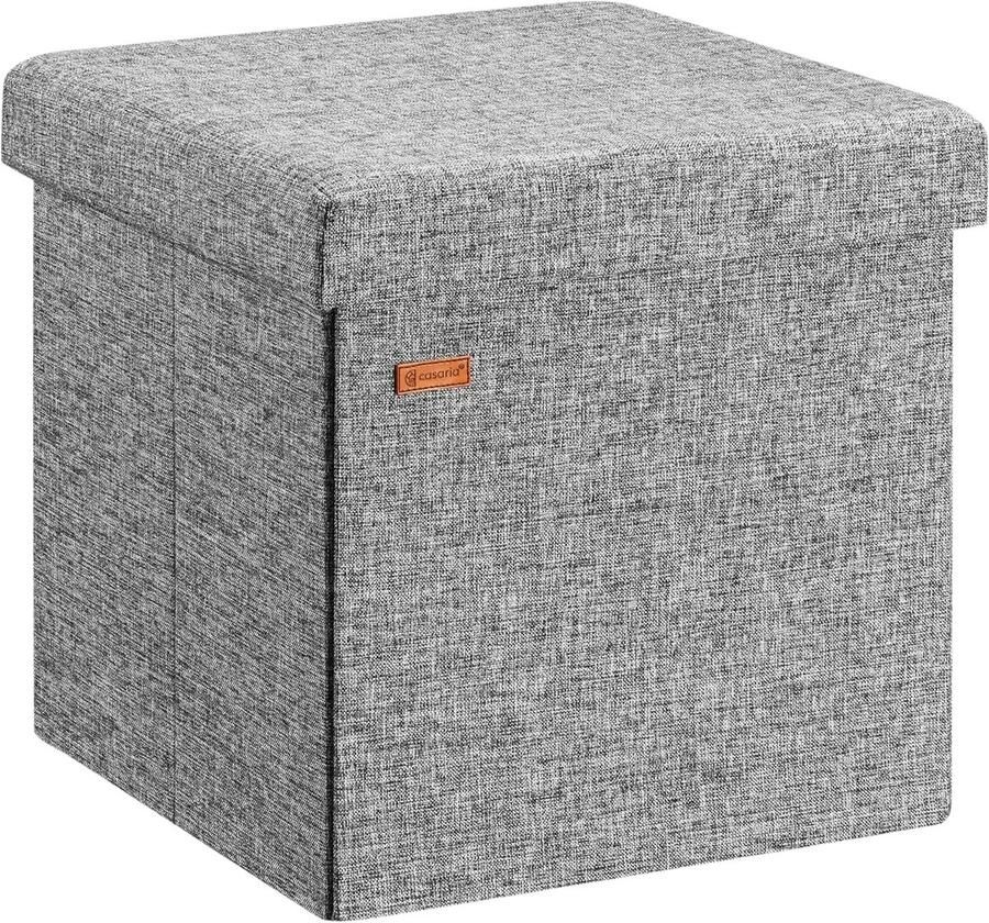 Vierkant Opbergbankje Linnen Look 40x40x40cm Inklapbaar Poef met 40L Opbergruimte