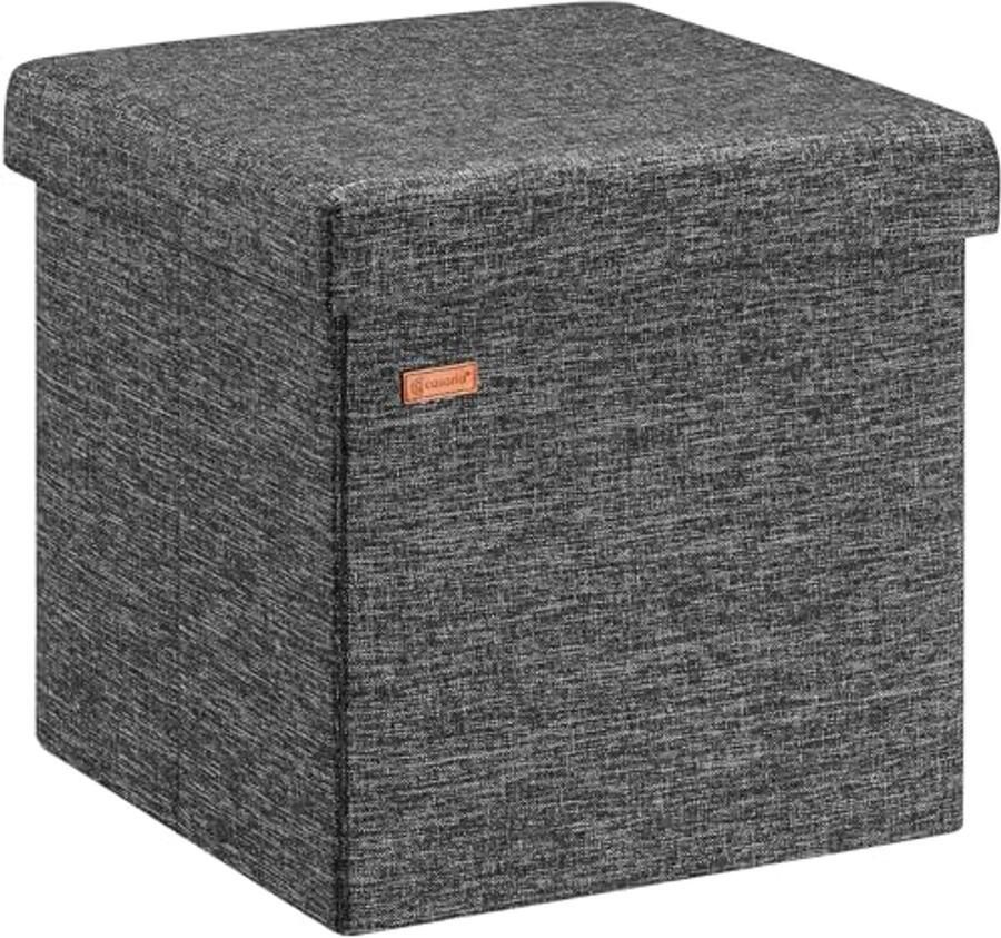 Vierkant Opbergbankje Linnen Look 40x40x40cm Inklapbare Poef met Opbergruimte Zwart en Grijs