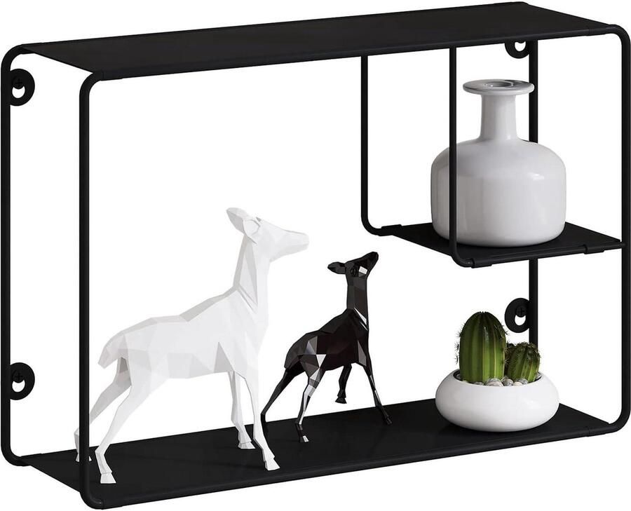 Vierkant Wandrek Zwevend Metalen Rek Geschikt voor Kinderkamer en Woonkamer 1 stuk Zwart Metaal 38 x 25 5 x 11 5 cm