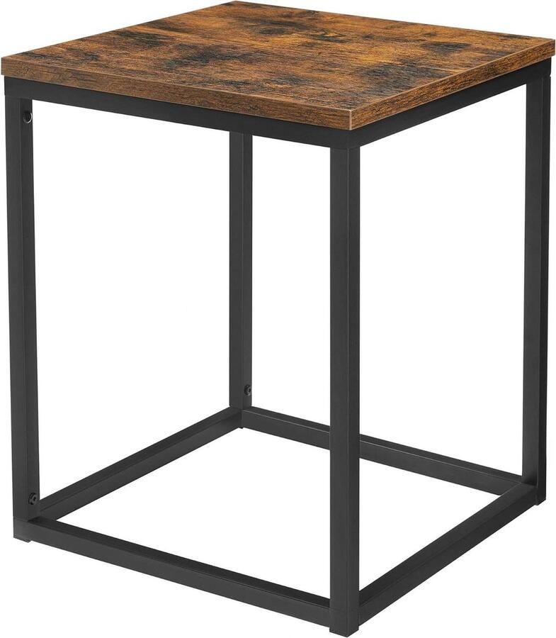 Vierkante Bijzettafel Frame van Staal Rustiek Bruin en Zwart Industriële Stijl Woonkamer Kantoor Slaapkamer Bijzettafel