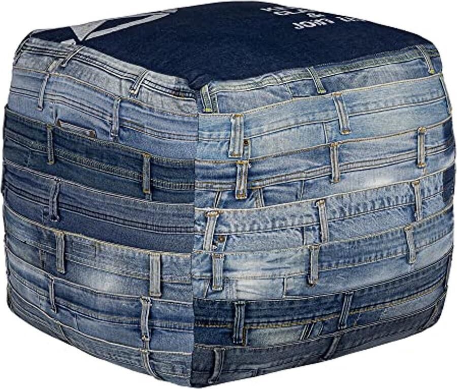 Vierkante Blauw Jeans Zitting Kubus 45 cm Handgemaakte Woonkamer Kruk