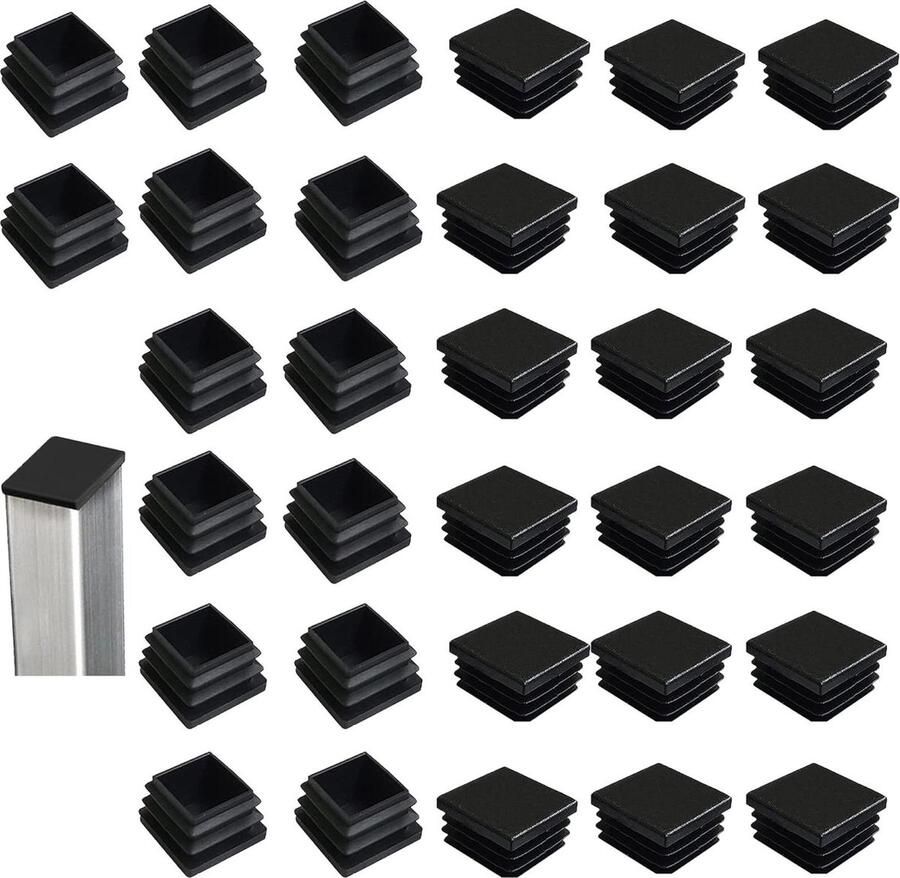 Vierkante buis Lamellenstop 32 stuks 40x40 mm Kunststof zwart Beschermkappen voor stoelen banken tafels