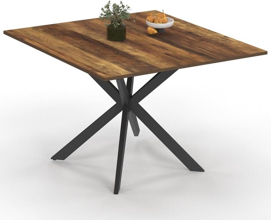 Vierkante Eettafel 110 cm – Voor 8 Personen Spinnenvoet in Zwart met Donker Houten Dienblad Hawkins-effect Stijlvol en Functioneel voor Woon- of Eetkamer