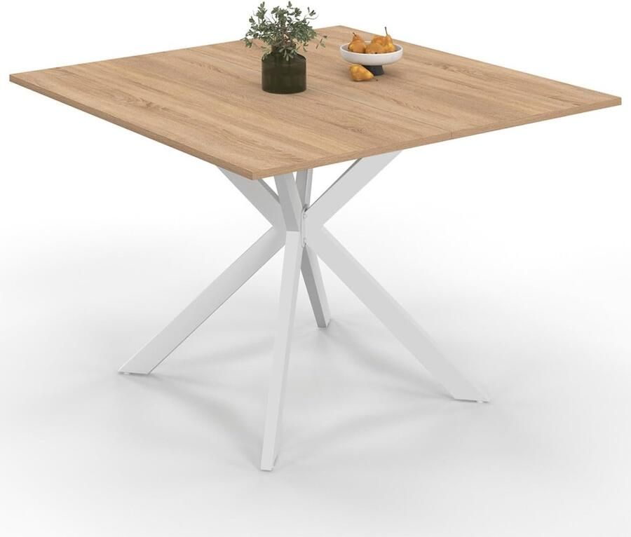 Vierkante Eettafel 110 cm – Voor 8 Personen Spinnenvoet van Hout met Witte Afwerking Stijlvol en Functioneel Meubel voor Woon- of Eetkamer