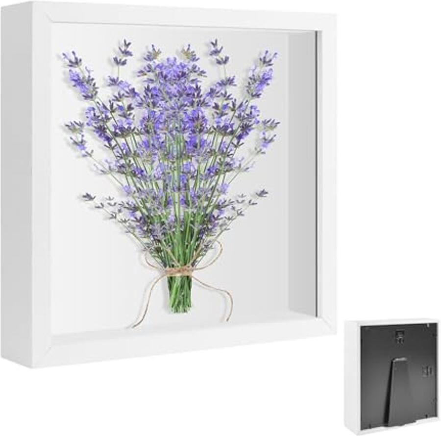 Vierkante Fotolijst 20 x 20 cm Houten Objectlijst met Diepte van 3 cm Vitrine voor Doe-Het-Zelf Herinneringen