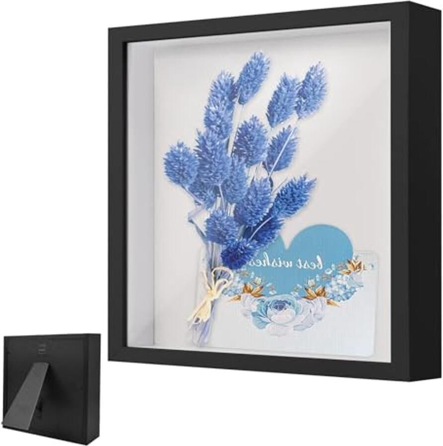 Vierkante Fotolijst 30x30 cm Vitrine voor Herinneringen met Transparante Acrylplaat 3D-Hout Zwart