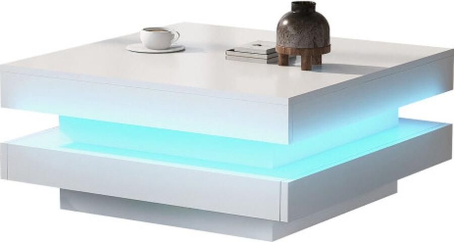 Zonder merk Gotagee Vierkante hoogglans salontafel Met roterende plaat Met LED-licht Wit