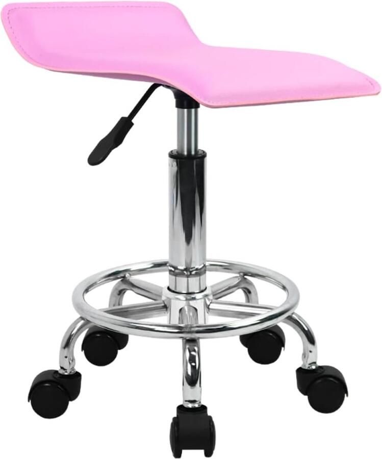 Vierkante in hoogte verstelbare rolkruk met voetsteun en PU lederen zitkussen spa opstellen salon tatoeage werk draaibare kantoorkrukken taakstoel klein (roze)