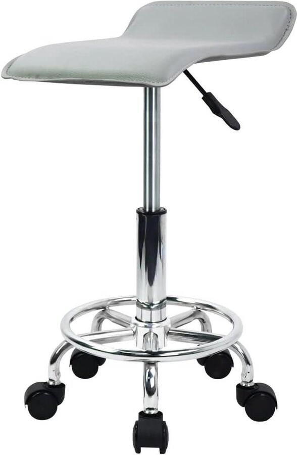 Vierkante in hoogte verstelbare rolkruk met voetsteun PU lederen zitkussen spa opstellen salon tatoeage werk draaibare kantoorkrukken taakstoel klein grijs