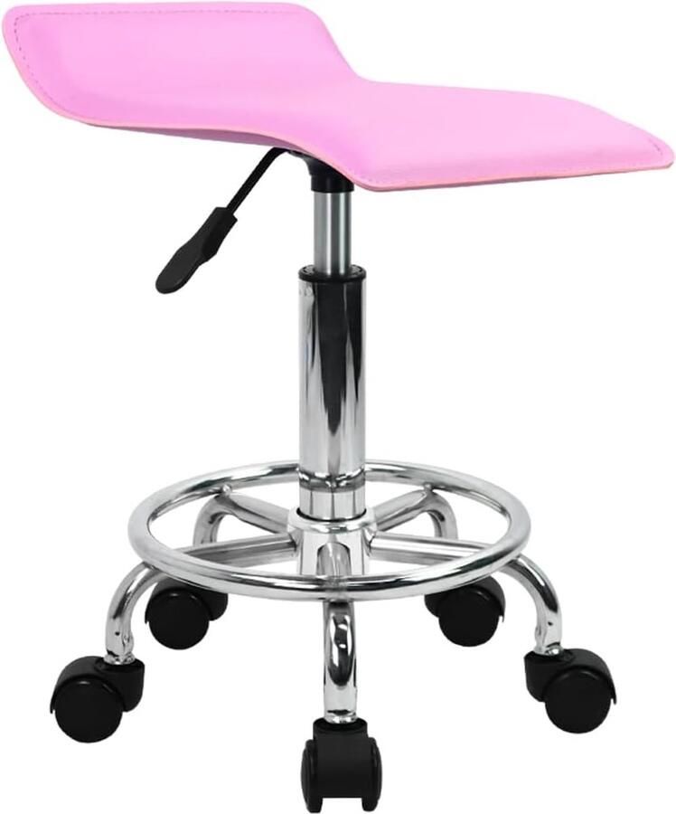 Vierkante in hoogte verstelbare rolkruk met voetsteun PU lederen zitkussen spa opstellen salon tatoeage werk draaibare kantoorkrukken taakstoel klein (roze)