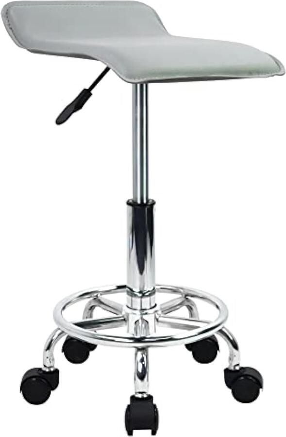 Vierkante in hoogte verstelbare rolkruk met voetsteun PU lederen zitkussen spa opstellen salon tatoeage werk draaibare kantoorkrukken taakstoel klein (grijs)