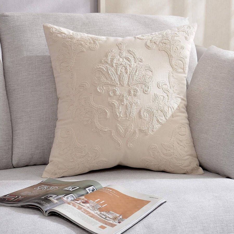 Vierkante kussenhoes katoenen sierkussenhoezen decoratieve kussenhoes zachte sierkussenhoes voor thuis bank slaapkamer woonkamer auto met onzichtbare ritssluiting beige 50 x 50 cm