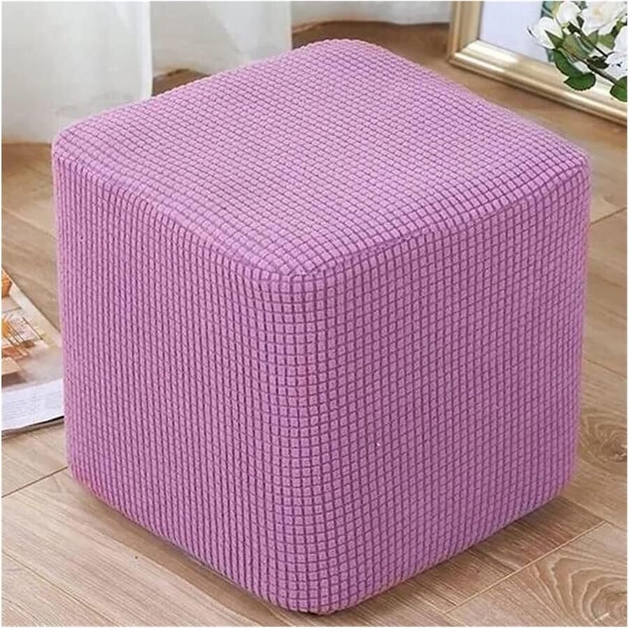 Vierkante kussenhoes voetenbankbeschermer krukkussenhoes elastische onderkant rekbaar geruite stof machinewasbaar maat: 30x30cm paars