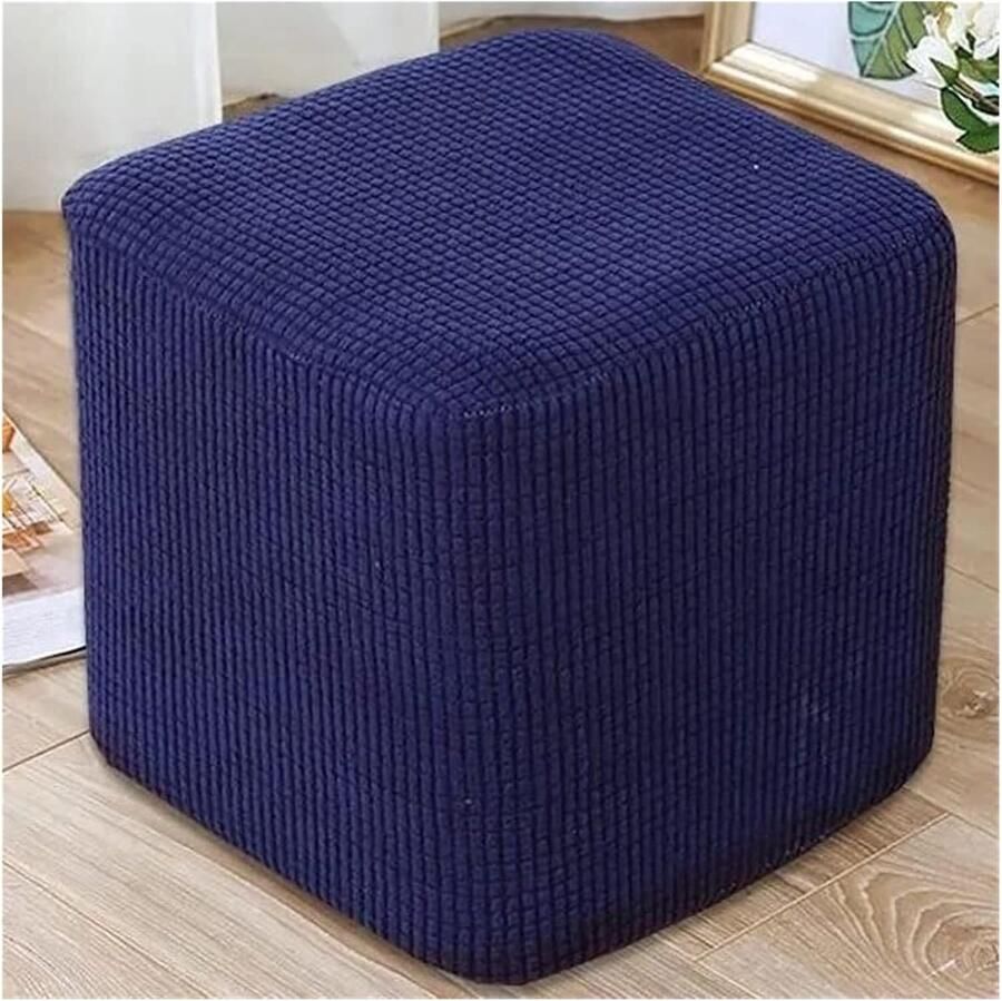 Vierkante kussenhoes voetenbankbeschermer krukkussenhoes elastische onderkant rekbaar structuurstof machinewasbaar maat: 30x30cm blauw