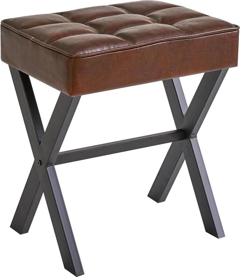 Vierkante make-upkruk met X-poot voetsteun en opbergvak donkerbruin LG-71Z Houten kruk