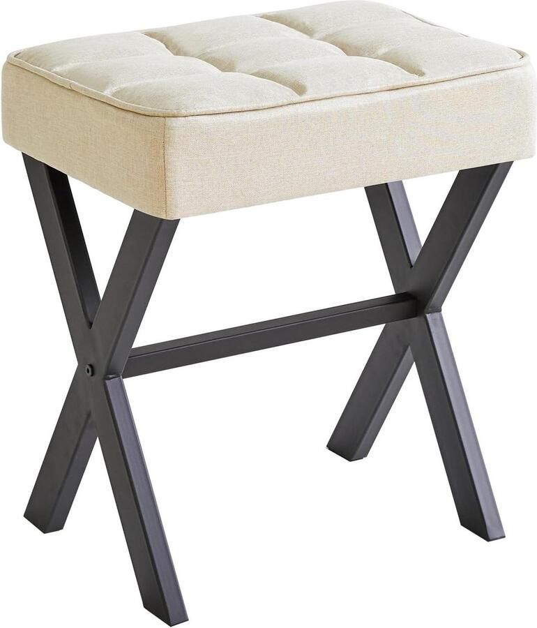 Vierkante make-upkruk met X-poot voetsteun linnen Ottomaanse zitmeubel multifunctioneel kleine bijzettafel slaapkamer woonkamer LG-70Y Kruk