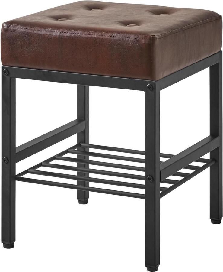 Vierkante make-upkruk verstelbare poten opbergruimte voetenbank PU-zitkruk multifunctioneel kleine tafel bruin