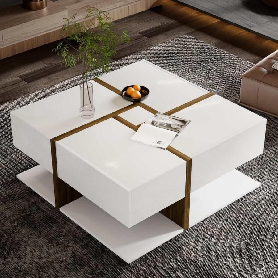 Vierkante moderne salontafel met opbergruimte en lade