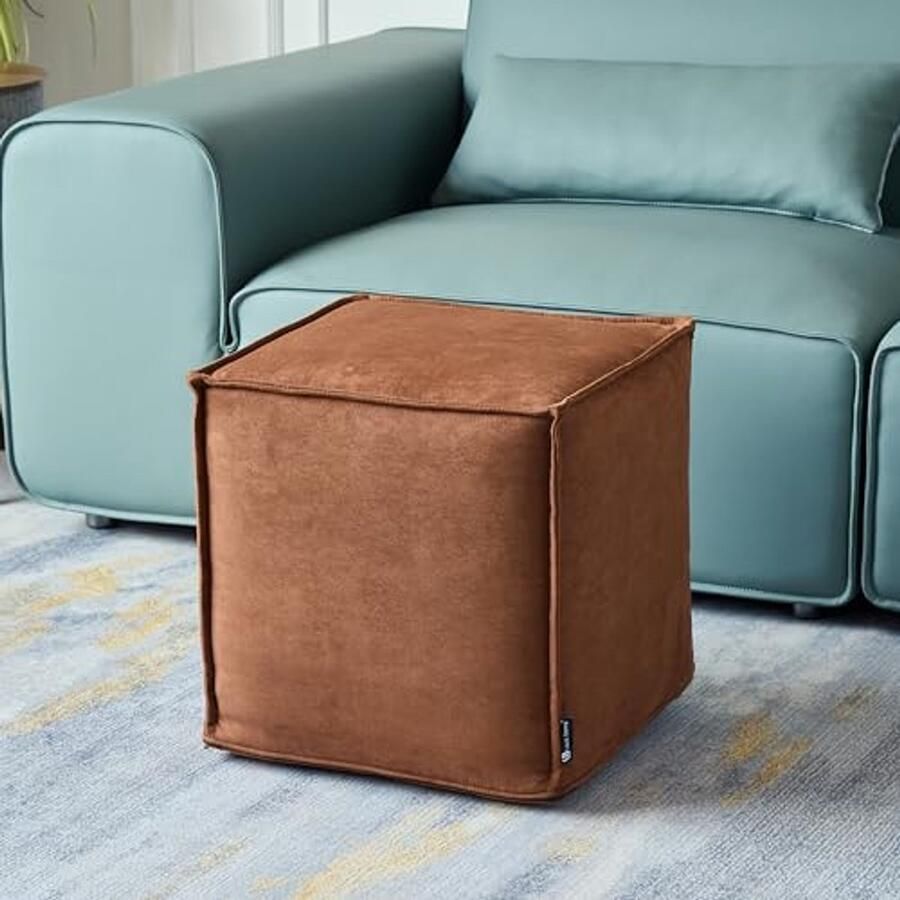 Vierkante ongevulde poef Ottomaanse hoes voor voetensteun Bruin microfaber stof