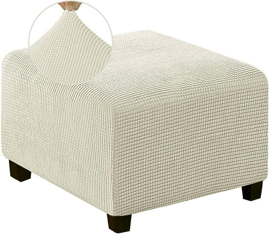 Vierkante Ottomaanse hoes Stretch Beige Jacquardstof M