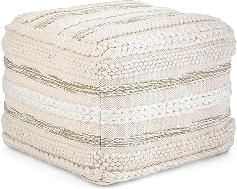 Vierkante Ottomaanse Poef voor Woonkamer Slaapkamer en Kinderkamer Natuurlijk Handgeweven Katoen in Boho en Modern Design