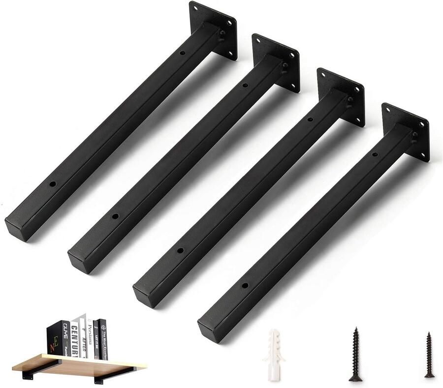 Vierkante pijp drijvende plankbeugels retro decoratie 4 stuks zwart ijzer