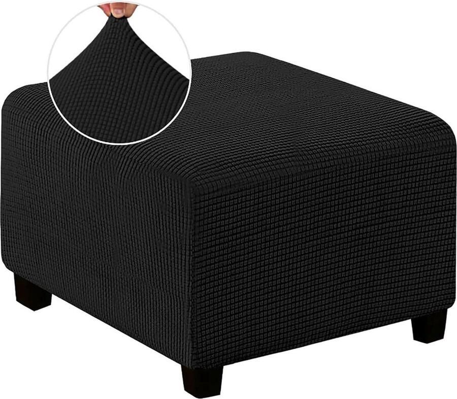 Vierkante Poef Hoes Wasbaar Universeel Zwart Jacquard