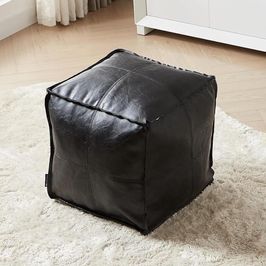 Vierkante poef Zitzak voor opslag 44 cm Zwart Waterdicht leer