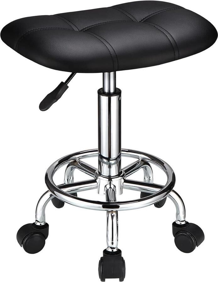 Vierkante Rolling Kruk Hoogte Verstelbaar Draaibare Krukken Zwart Ergonomisch Design Kruk