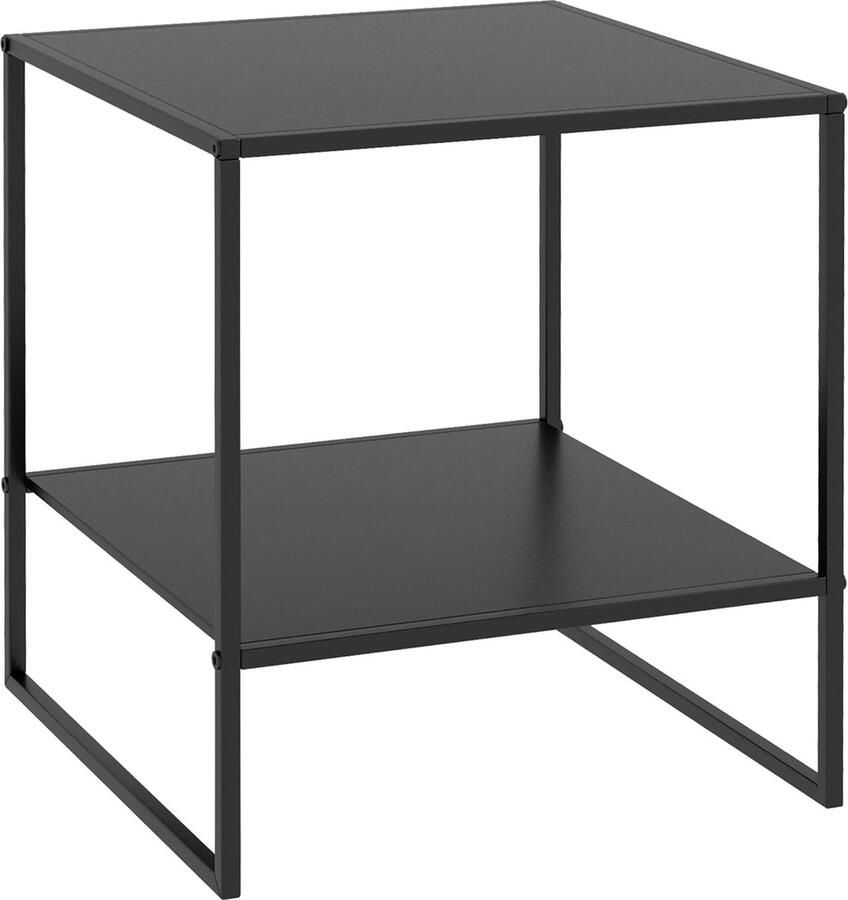 Vierkante salontafel bijzettafel bankpunt industriële stijl van staal met plank voor woonkamer slaapkamer balkon 40 x 40 x 45 cm zwart