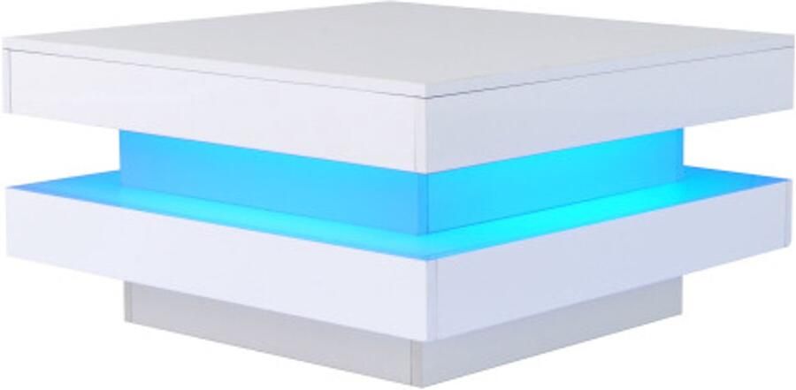 Vierkante salontafel in wit moderne technologische stijl met Bluetooth-LED-strip 70x70x36 cm