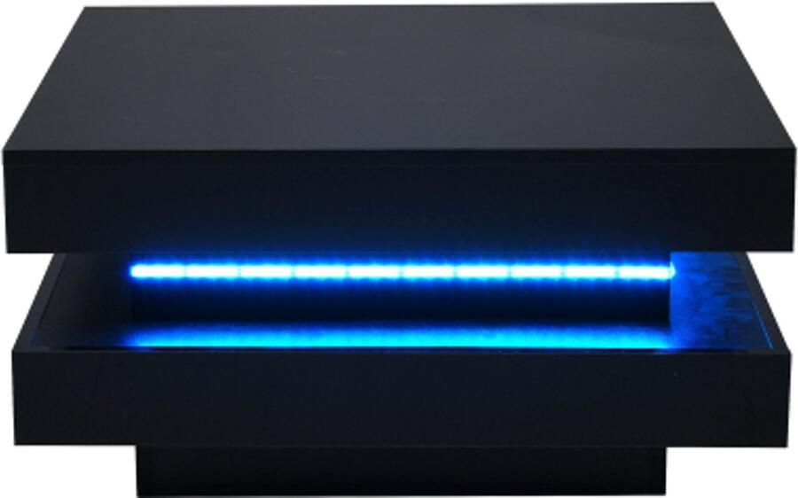 Vierkante salontafel in zwart moderne technologische stijl met 16-kleurige LED-verlichting 70x70x36 cm