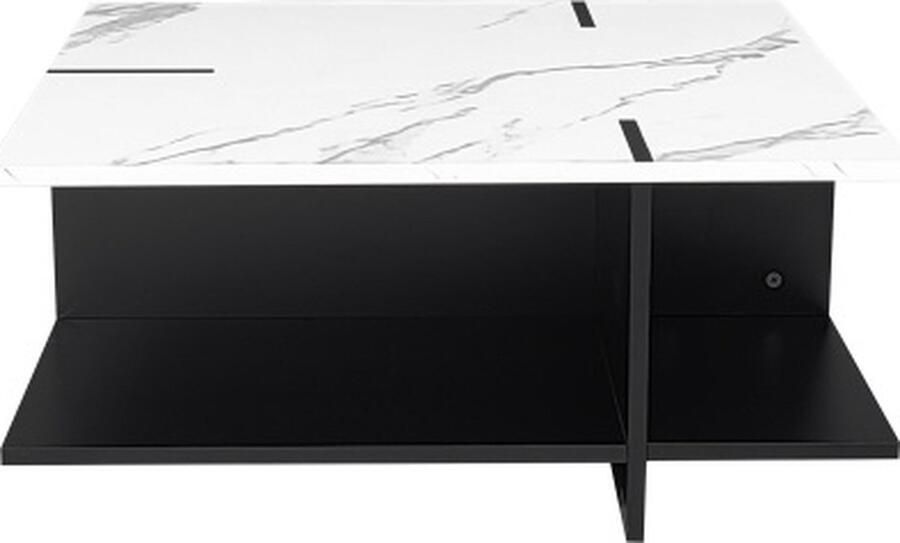 Zonder merk Gotagee Vierkante Salontafel Modern en Minimalistisch Zwart-Wit Ontwerp Witte Marmerlook