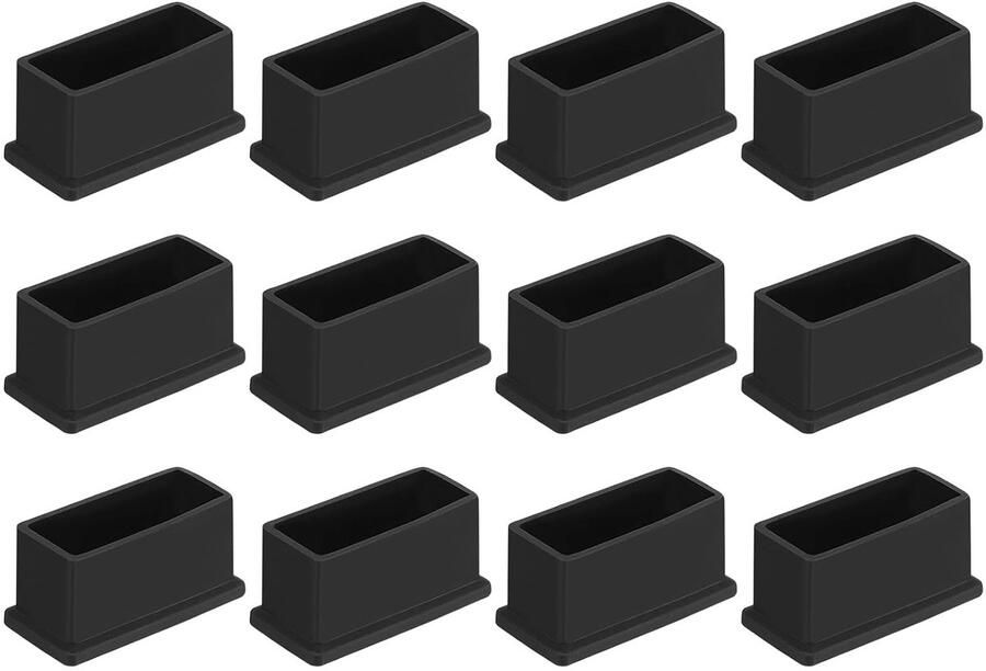 Vierkante stoelpootdoppen PVC set van 12 50 x 20 mm